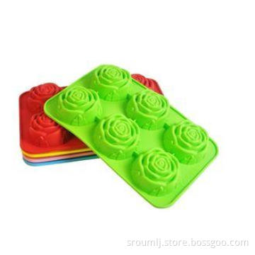 Flexible Silicone Baking Molds With 6 Cavities Rose Cake ,